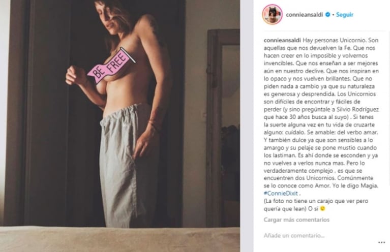 El topless de Connie Ansaldi, ¡con una profunda reflexión encubierta!: "Hay personas unicornios..."