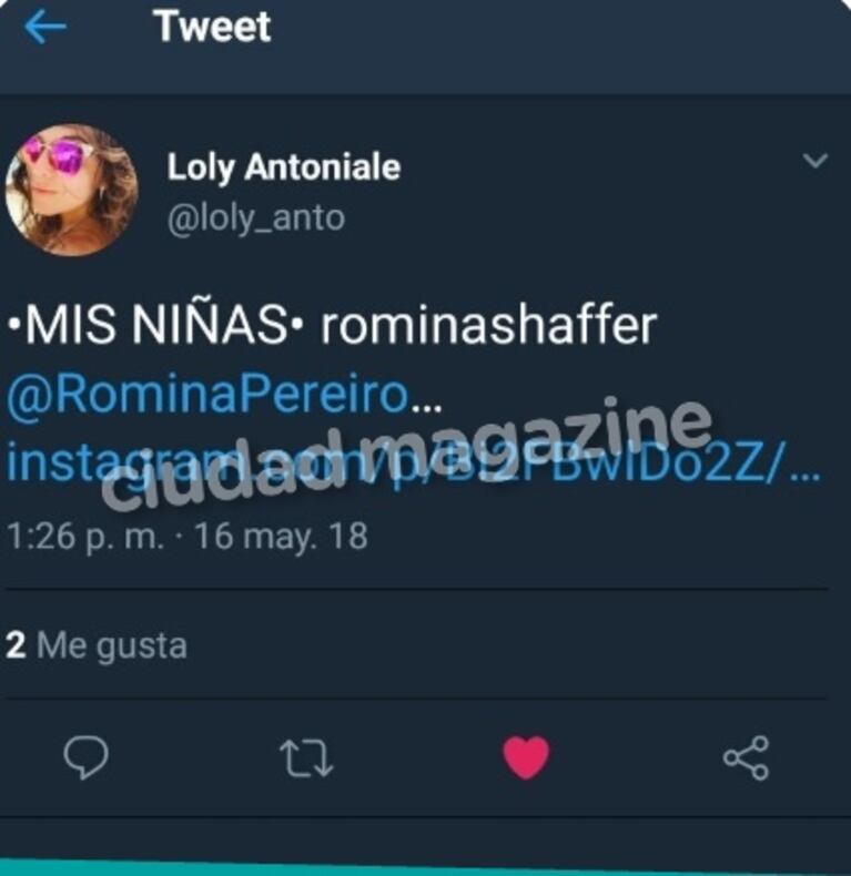 El tremendo acto fallido de Loly Antoniale al publicar un tweet... ¡arrobando a la novia de Rial!
