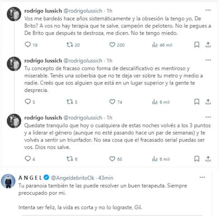 El tremendo cruce entre Rodrigo Lussich y Ángel de Brito en las redes sociales (Foto: Twitter)