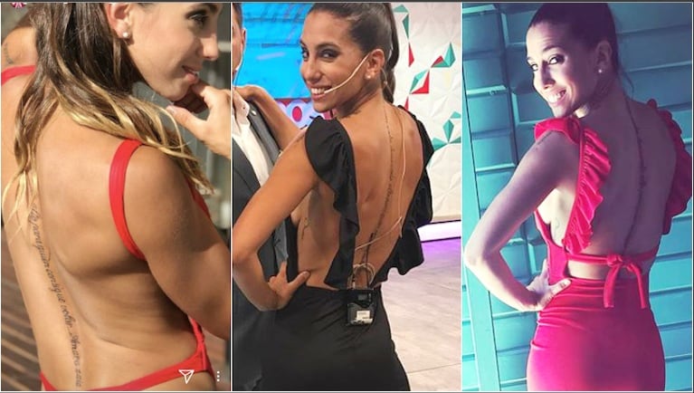 El tremendo tatuaje de Cinthia Fernández que va desde la nuca hasta la cola (Fotos: Instagram e Instagram Stories)