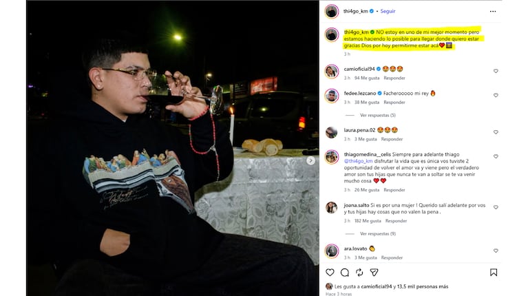 El triste posteo de Thiago Medina. Captura: Instagram thi4go_km