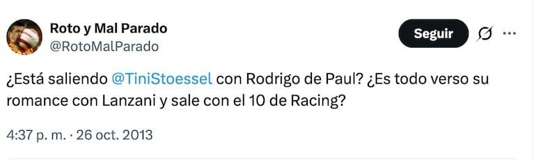 El tuit de 2013 que predijo el romance entre Tini Stoessel y Rodrigo De Paul. Crédito: X