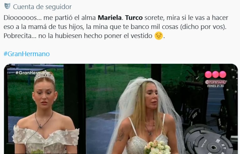 El Turco García plantó a Mariela Prieto vestida de novia y estallaron las redes (captura de X)
