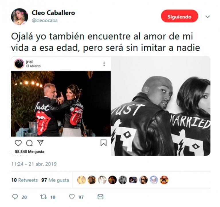El tweet burlón de Yanina Latorre sobre las camperas que usaron Rial y Romina Pereiro al final de su boda