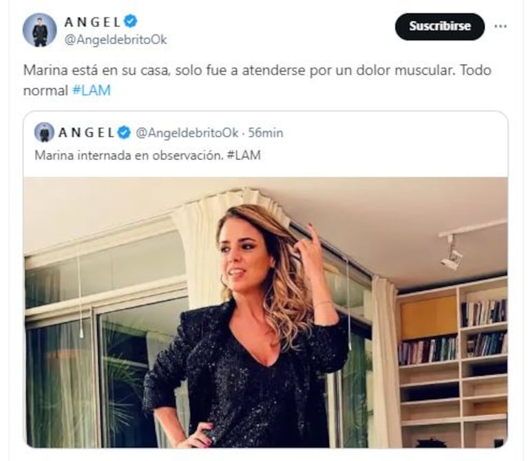 El tweet de Ángel de Brito sobre la salud de Marina Calabró (Foto: Twitter / X)