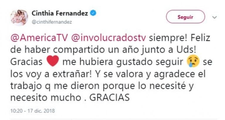 El tweet de Cinthia Fernández apenas terminó Involucrados: incómoda situación en vivo con Mariano Iúdica