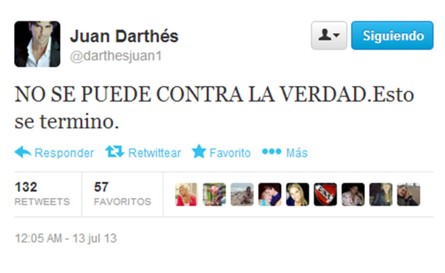 El tweet de Juan Darthés sobre el escándalo con Calu Rivero (Foto: captura de Twitter).