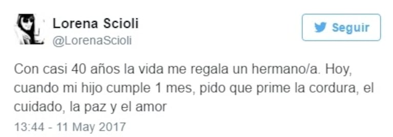El tweet de Lorena Scioli sobre el escándalo de su papá con Gisela Berger: "Con casi 40 años, la vida me regala un hermano/a, pido que prime la cordura"