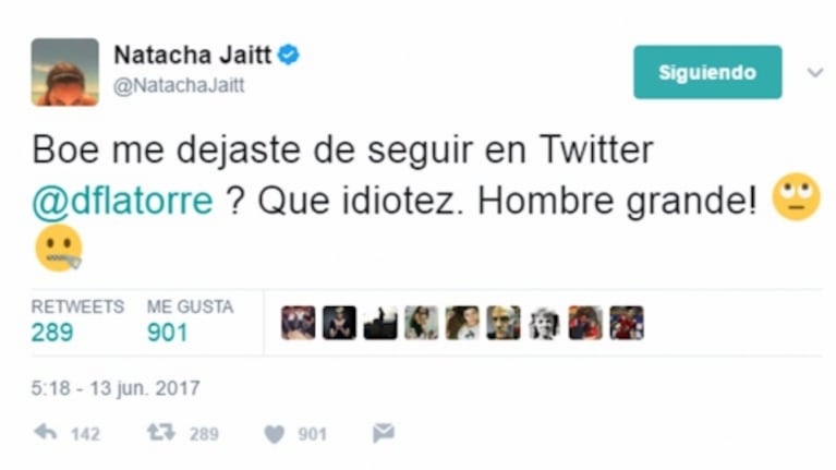El tweet de Natacha Jaitt a Diego Latorre en medio del escándalo por los supuestos chats y video íntimos: "Qué idiotez, ¡hombre grande!"
