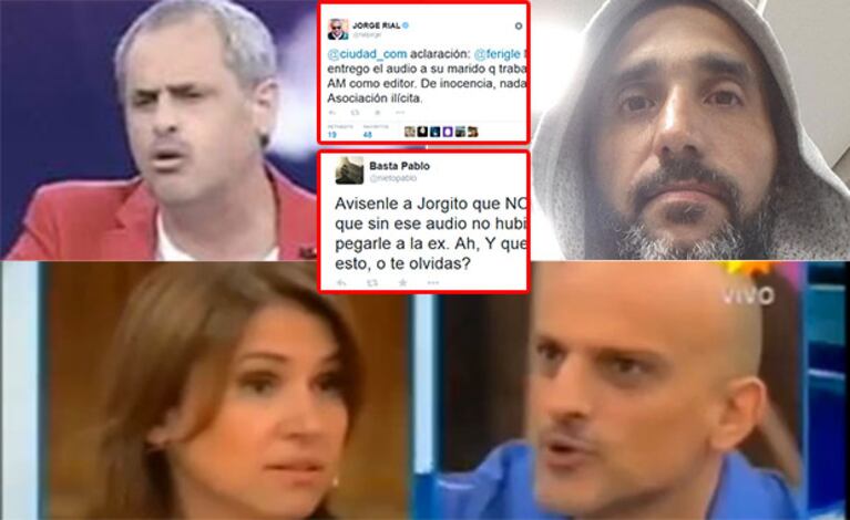 El tweet de Rial para Fernanda Iglesias, y la respuesta de su marido. (Fotos: archivo Web y Twitter)