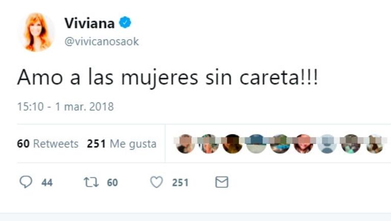 El tweet de Viviana Canosa, tras el tenso momento entre Marcela Tauro y Rial: "Amo a las mujeres sin careta"