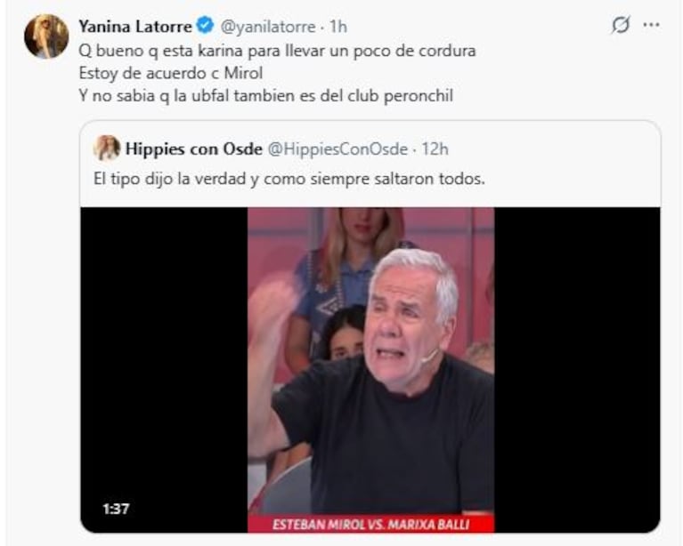 El tweet de Yanina Latorre contra Laura Ubfal (Foto: X @yanilatorre)