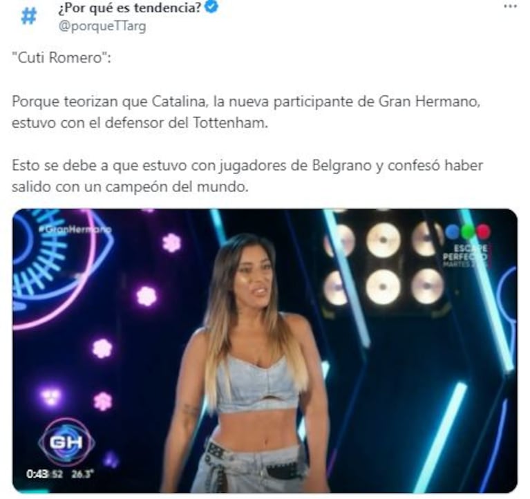 El tweet sobre Carolina Gorostidi y el Cuti Romero (Foto: Twitter)