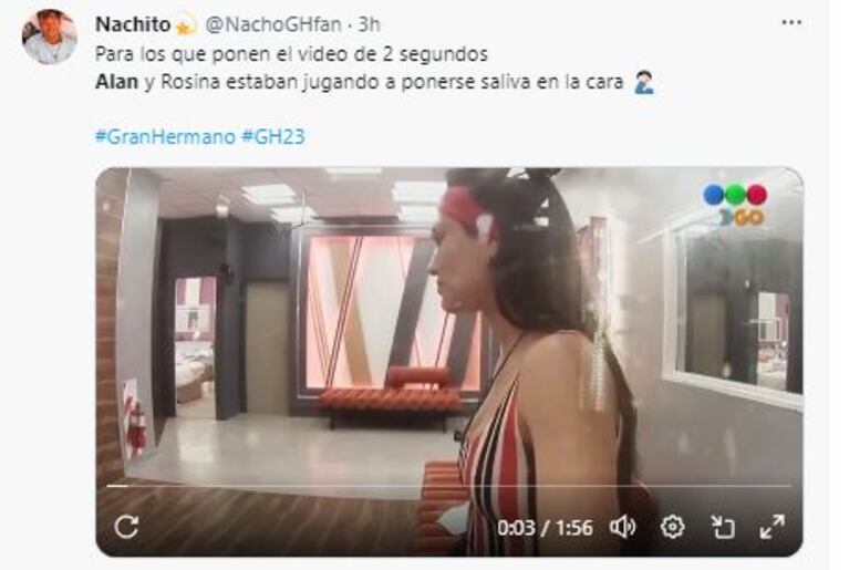 El tweet sobre la spuesta agresión de Alan a Rosina en Gran Hermano (Foto: Twitter / X)