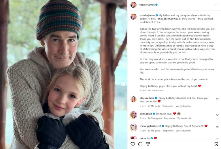 El último posteo de James Van Der Beek (Foto: Instagram @vanderjames)