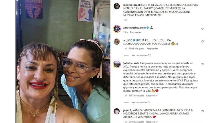 El último posteo de Locomotora (anunciando el estreno de "En el barro, cárcel de mujeres") se llenó de mensajes de aliento.
