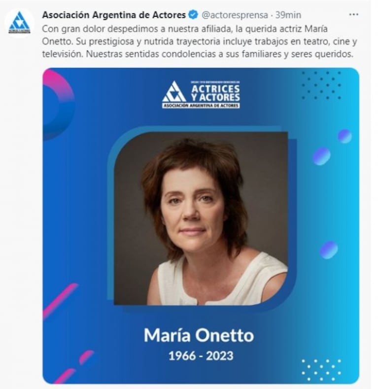El último posteo de María Onetto en las redes y la despedida de sus seguidores: "Volá alto"