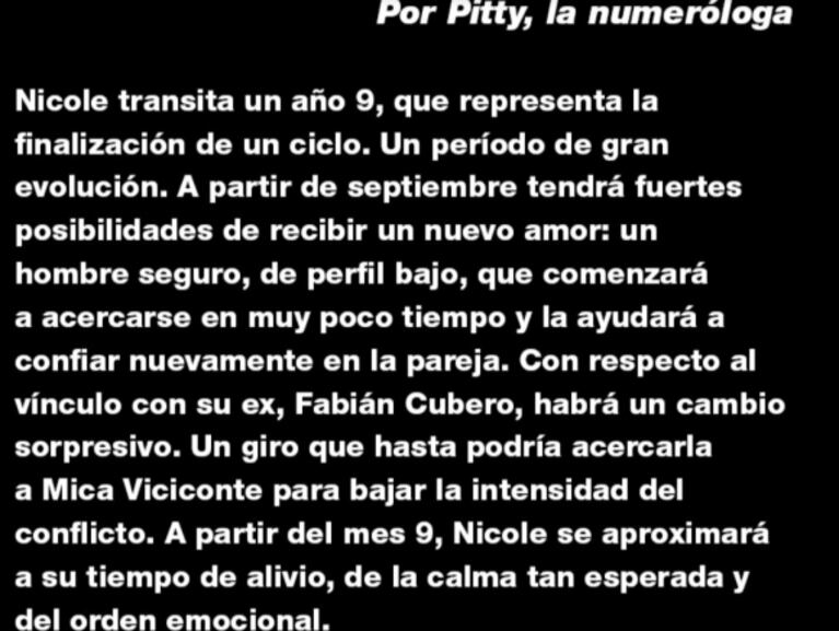 El vaticinio de Pitty la numeróloga para Nicole Neumann, que implica un radical giro en su vida: "Se aproxima un tiempo de alivio"