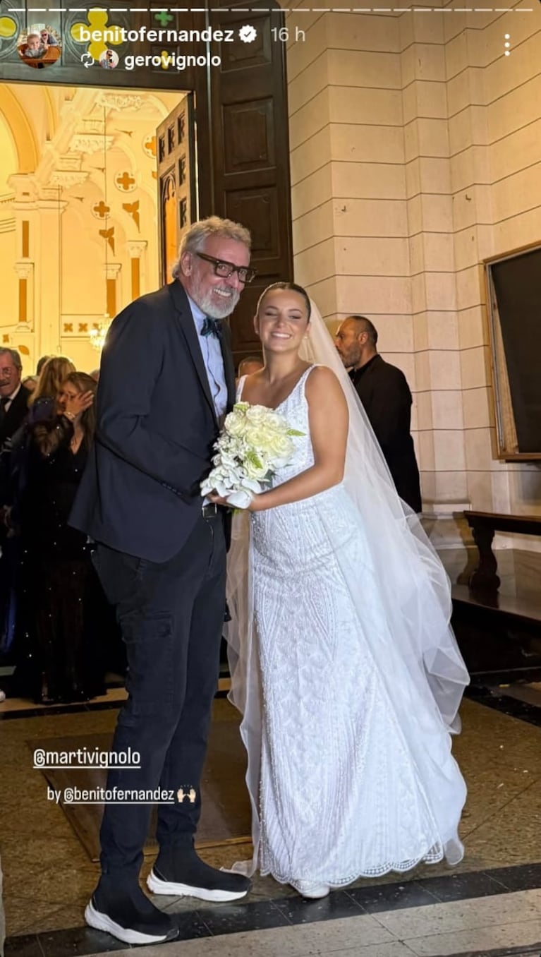 El vestido de Martina Vignolo en su boda con Matías Alé diseñado por Benito Fernández (Foto: Instagram/@benitofernandez).