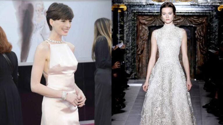 El vestido que usó y el que iba a usar Anne Hathaway. (Fotos: Web)