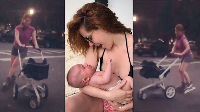 El video de Agustina Kämpfer, paseando con su bebé... ¡en patines!