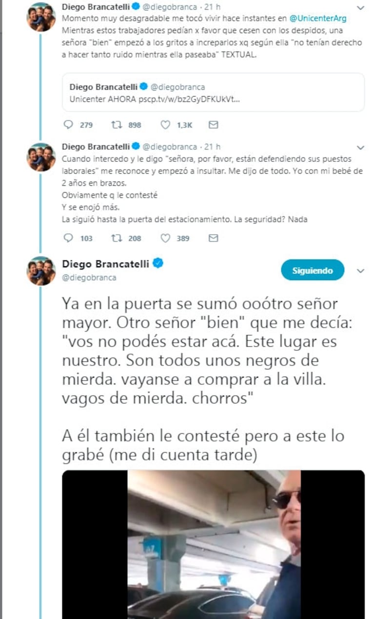 El video de la agresión a Diego Brancatelli en un shopping: "Andá a comprar a la villa, basura kirchnerista"