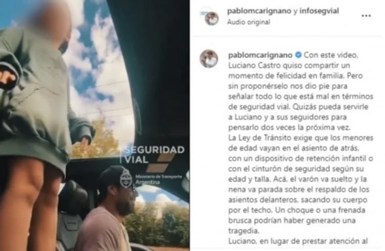 El video de Luciano Castro manejando con sus hijos sin cinturón que provocó una fuerte polémica: "Podrían haber generado una tragedia"