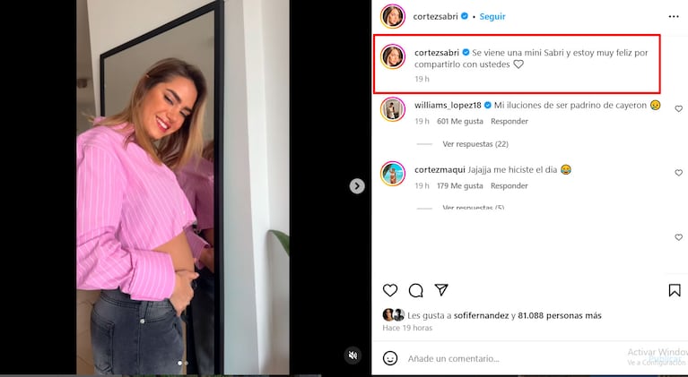 El video de Sabrina Cortez que despertó todo tipo de rumores: ¿está en la dulce espera o hizo una broma?