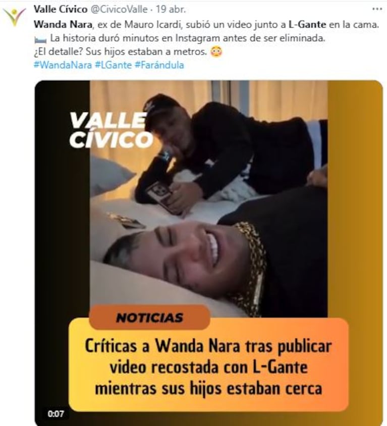 El video que publicó y borró Wanda Nara con L-Gante generó muchos comentarios. (Foto: captura Twitter/X)