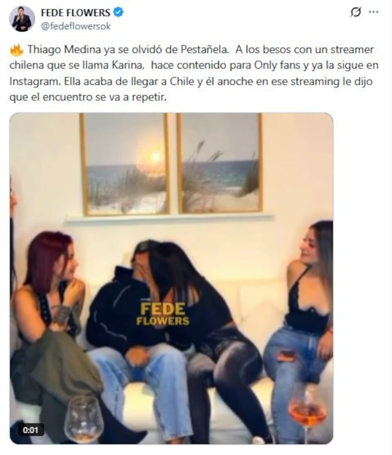 El video viral de Thiago con la streamer Karina (Foto: captura X / @fedeflowersok)