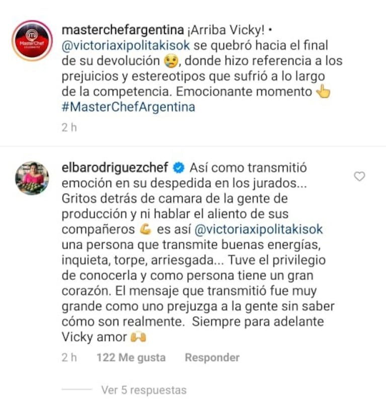 Elba, la ganadora de MasterChef, le dedicó un emotivo mensaje a Vicky Xipolitakis por su eliminación: "Tenés un gran corazón"