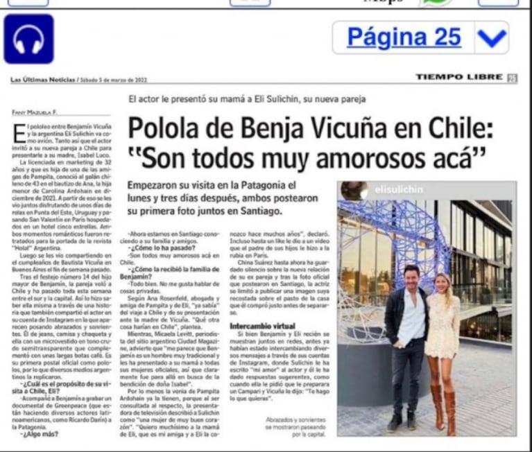 Eli Sulichin habló por primera vez de su noviazgo con Vicuña luego de conocer a su familia en Chile: "Son todos muy amorosos acá"