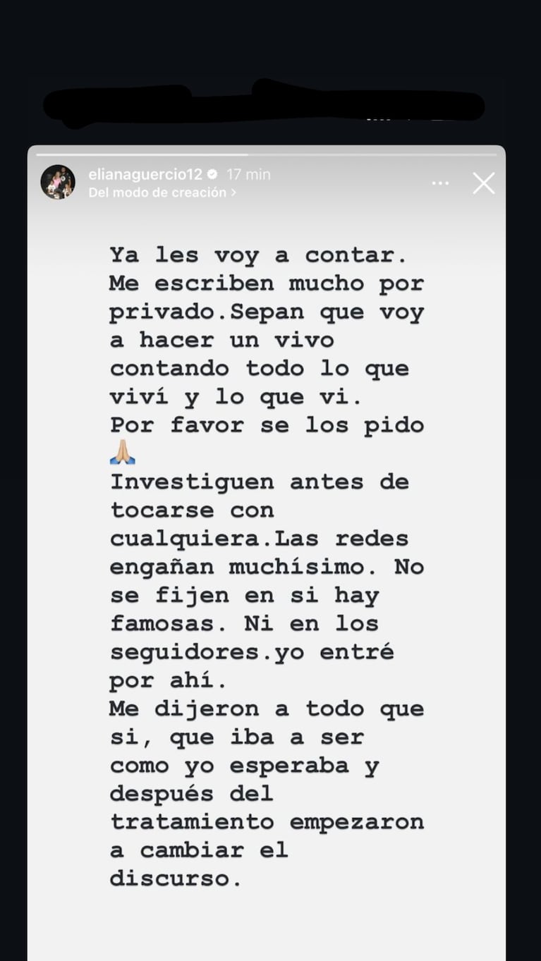 Eliana Guercio publicó un misterioso posteo sobre su estado y hay preocupación | Créditos: Instagram @estefaniaberardi
