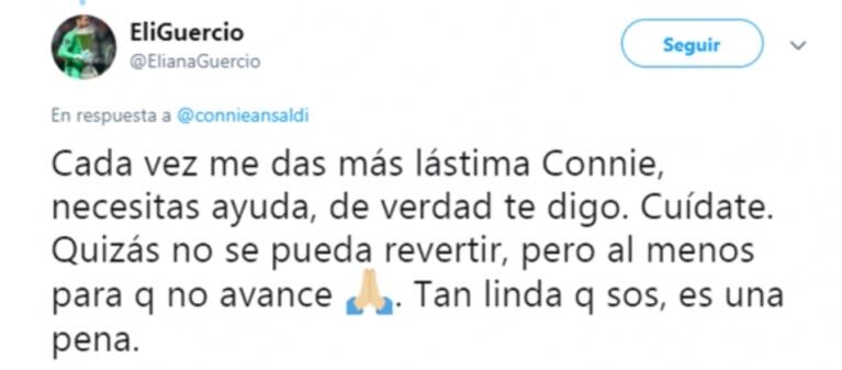 Eliana Guercio y Connie Ansaldi, escandaloso enfrentamiento twittero: "Me das lástima, necesitás ayuda"