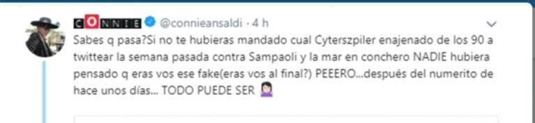 Eliana Guercio y Connie Ansaldi, escandaloso enfrentamiento twittero: "Me das lástima, necesitás ayuda"