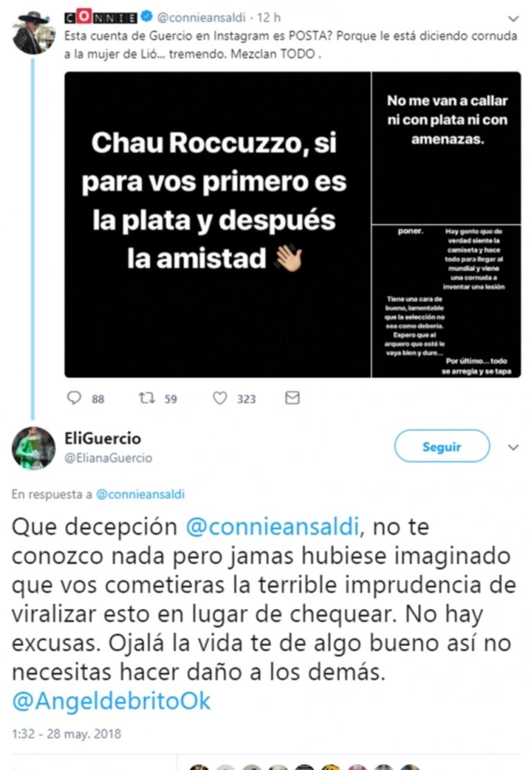 Eliana Guercio y Connie Ansaldi, escandaloso enfrentamiento twittero: "Me das lástima, necesitás ayuda"