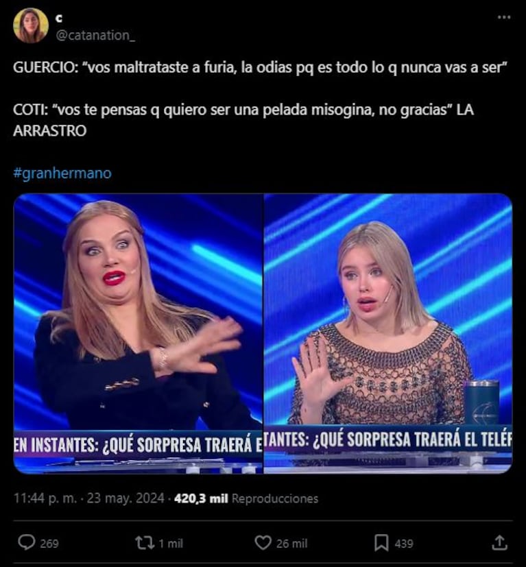 Eliana Guercio y Coti Romero en El Debate de Gran Hermano 2023.