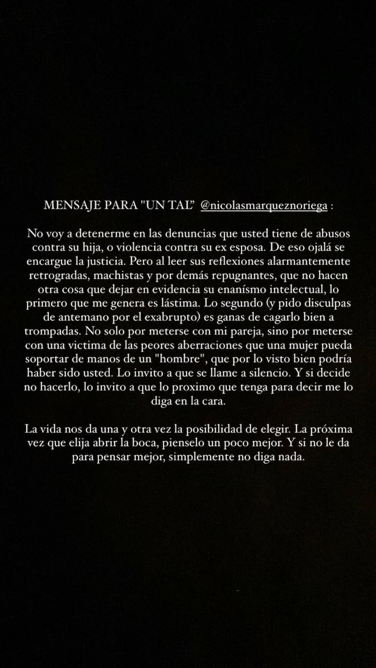 Emanuel Ortega defendió a Prandi. Credito: Instagram/@emanuelortega1