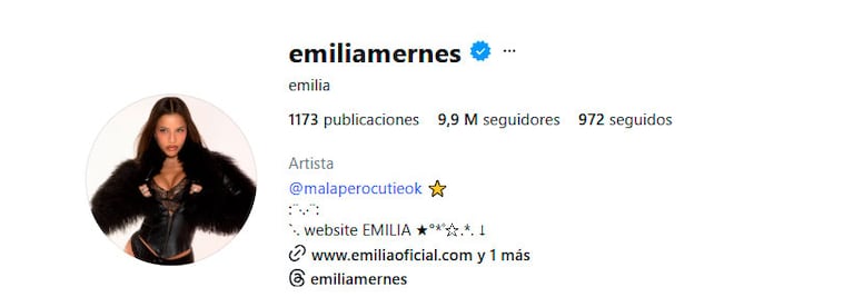 Emilia Mernes: cuántos seguidores perdió tras la pelea con Tini Stoessel (captura de Instagram)