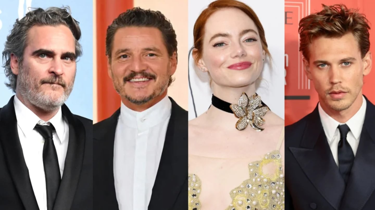 Emma Stone, Pedro Pascal, Joaquin Phoenix y Austin Butler juntos en la película “Eddington”.