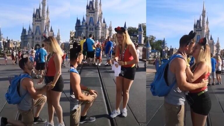 Emoción por partida doble para una pareja en los parques del ratón más famoso del mundo