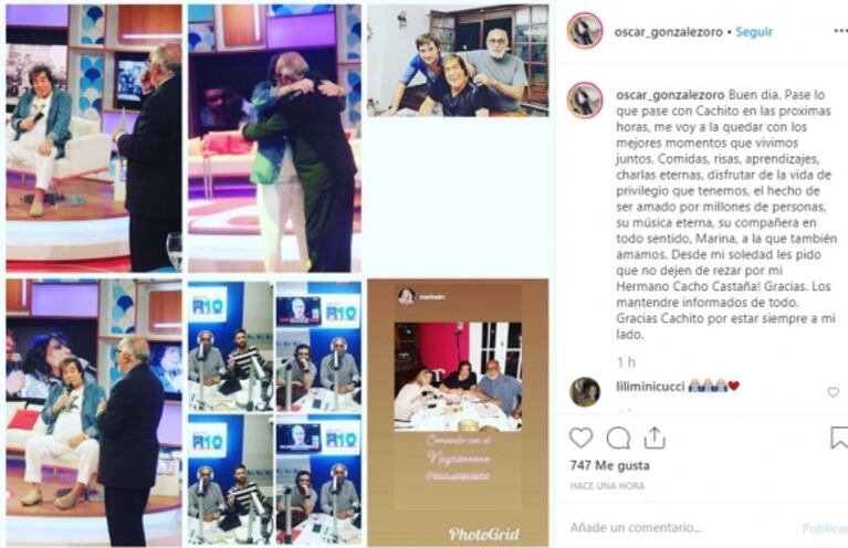  Emotivo mensaje de adiós de Oscar González Oro a Cacho Castaña: "Ya se fue y ya lo extraño"