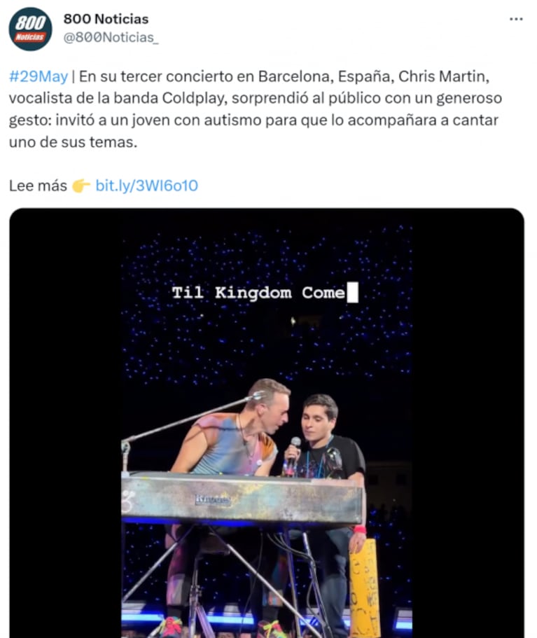 Emotivo video: Chris Martin de Coldplay le cumplió el sueño a un fan con autismo y cantó con él en el escenario