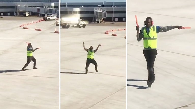Empleado de aeropuerto causa furor con sus bailes