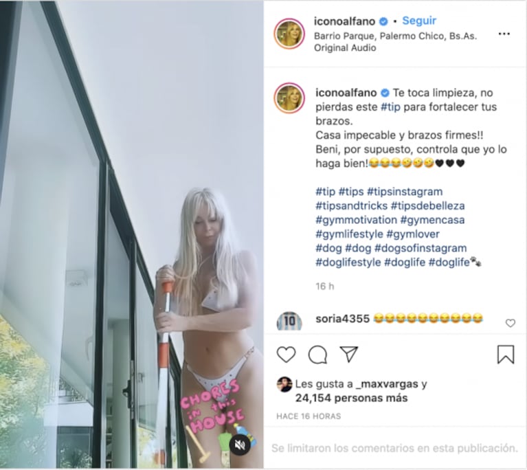 En bikini, Graciela Alfano reveló que usa una mopa para tonificar su cuerpo