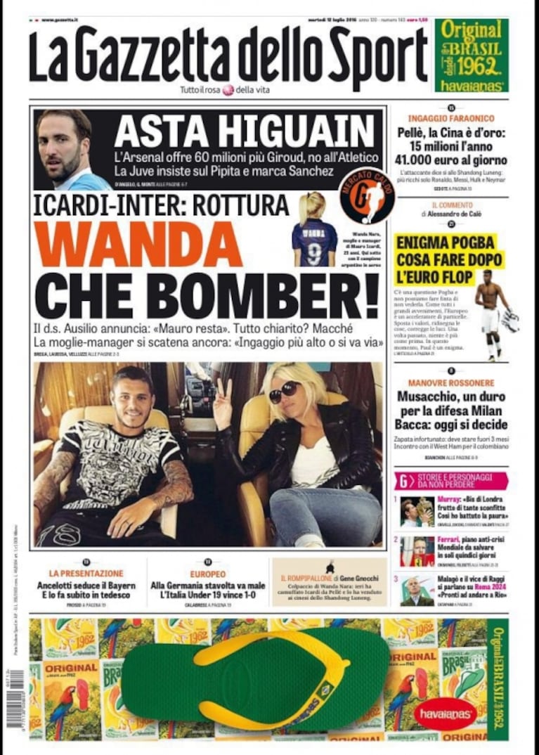 ¡En boca de todos! Wanda Nara en la tapa de un importante diario italiano: el motivo