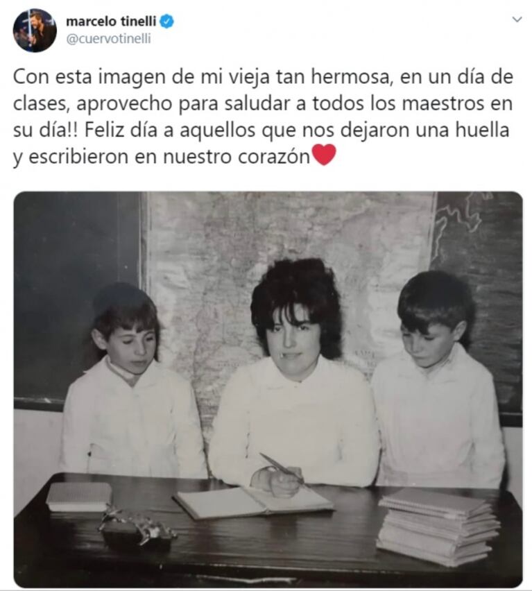 En el Día del Maestro, Tinelli recordó a su mamá con un tierno mensaje: "Feliz día a aquellos que nos dejaron una huella"