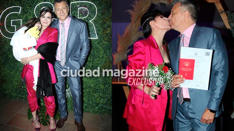 En fotos, el casamiento de Rolando Graña y Giselle Krüger: los looks de los invitados y el emotivo ingreso con la hija de ambos