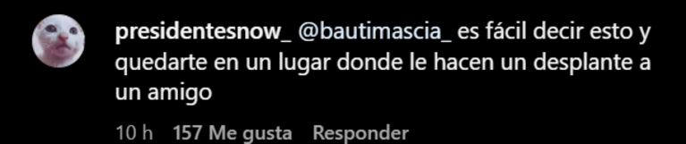 En Instagram liquidaron a Bautista por su defensa a Martín.