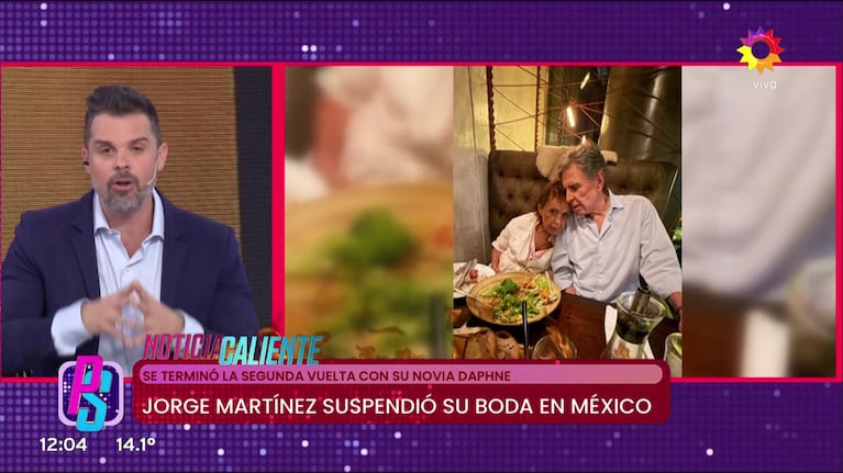 En junio de 2025, Matías Vázquez había anunciado en Puro Show que Jorge Martínez y Daphne habían cancelado su boda. Captura: eltrece